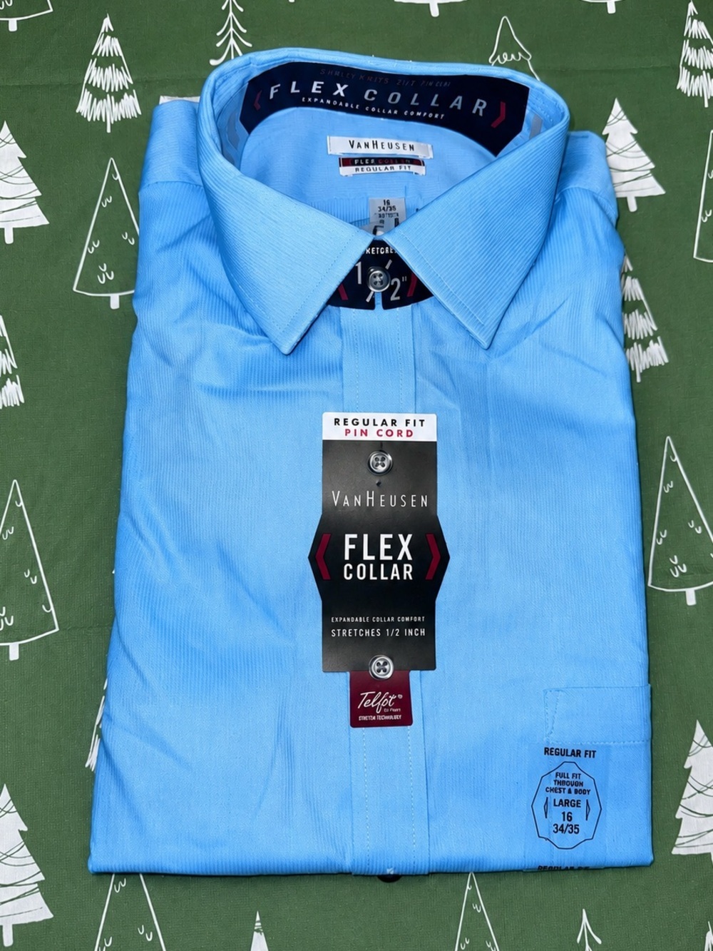 Van Heusen Men’s L 16 34/35 Flex Collar Dress Shirt Blue Regular Fit Long Sleeve